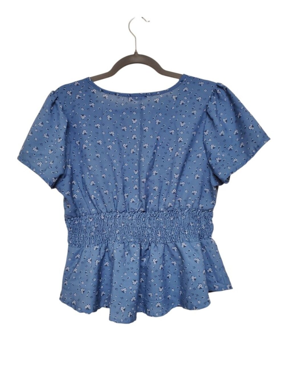 Blush Junior's Blue Floral Coquette‎ Dainty Cottagecore Boho Peplum Top Size L - Picture 3 of 3